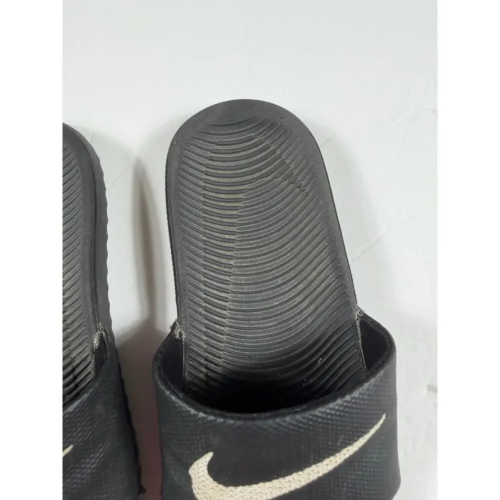Nike Kawa Slide Black White Swoosh Slip On Sandals Kids Size 12
